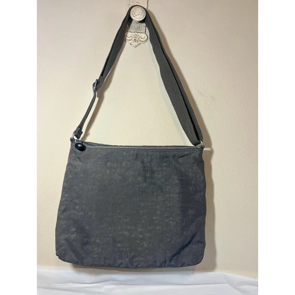 Kipling Alvar Gray Nylon Crossbody Bag Adjustable Strap Zip Pockets